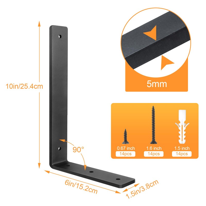 Aunulahca Heavy Duty Shelf Brackets 10 Inch, 8 Pack Floating Shelf Brackets, L Wall Shelf Bracket for DIY Decorative with Mounting Hardware - Image 5